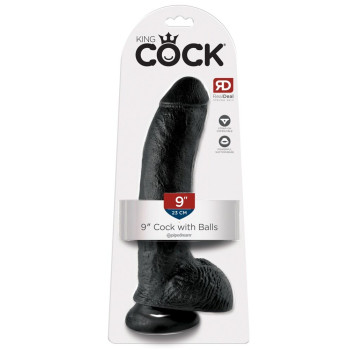 23cm Cock with Balls Svartur