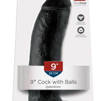 23cm Cock with Balls Svartur
