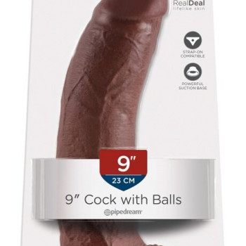 23cm Cock with Balls Brúnn