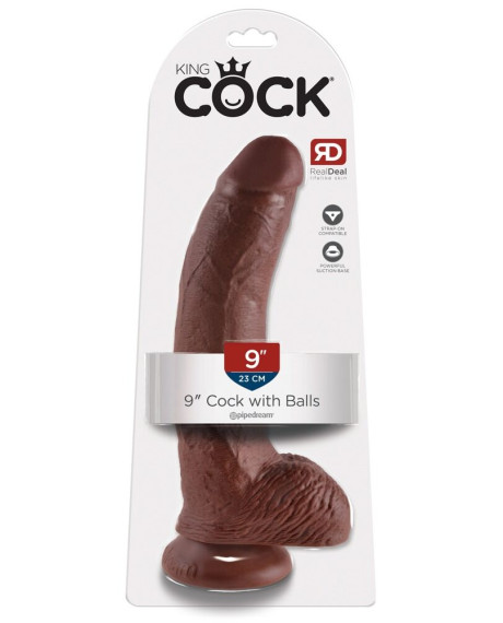 23cm Cock with Balls Brúnn
