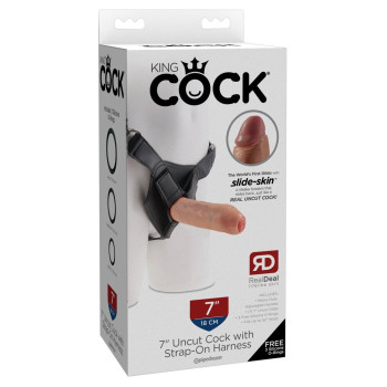 7" Uncut Cock with Strap-On Harness