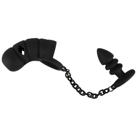 Cock cage with butt plug