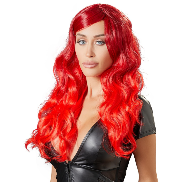 Rauð hárkolla – langt liðað hár