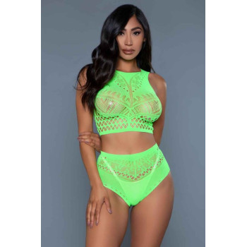 Neon Halter Neck Bodystocking Set