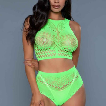Neon Halter Neck Bodystocking Set