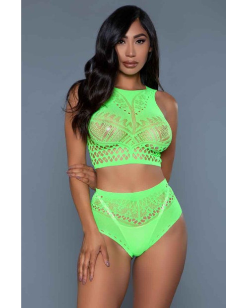 Neon Halter Neck Bodystocking Set