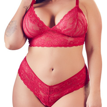 Bra and Crotchless String Red