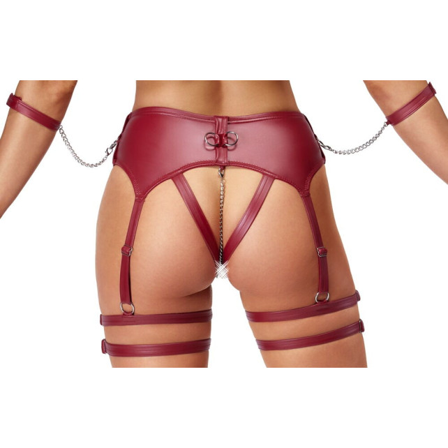 Matt – Vinrautt bondage sett með sokkabelti