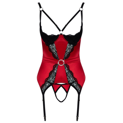 Opin rauð korseletta með svartri blúndumiðju
