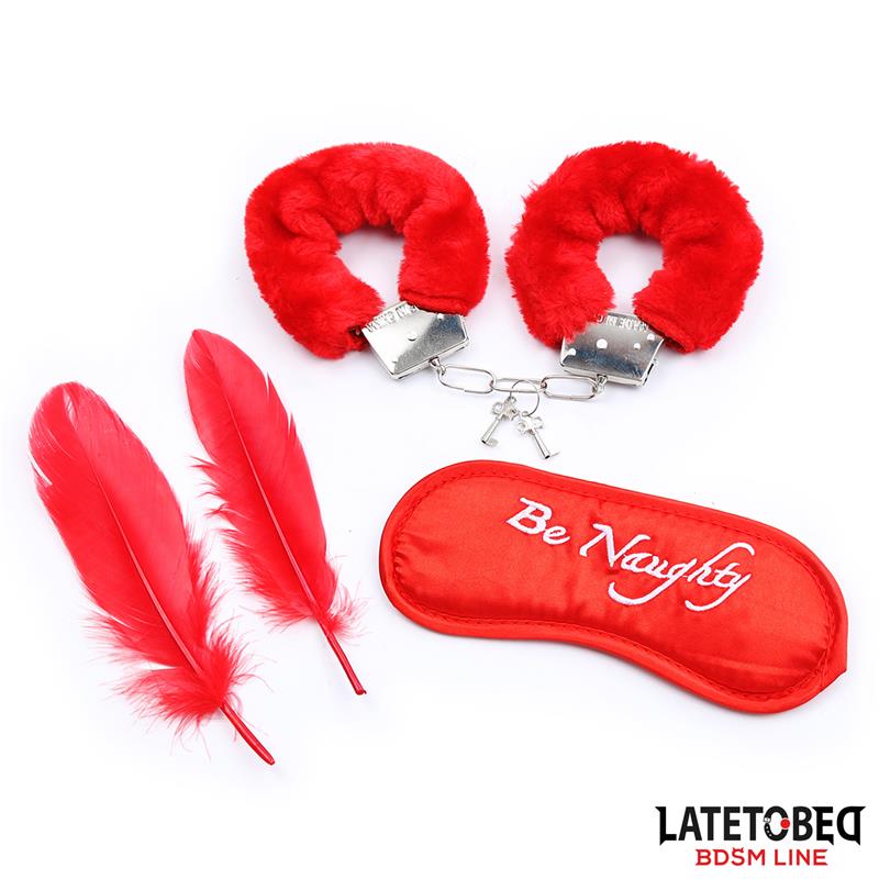  3 Pieces Bondage Set Cuffs. Eye Mask and Feathers