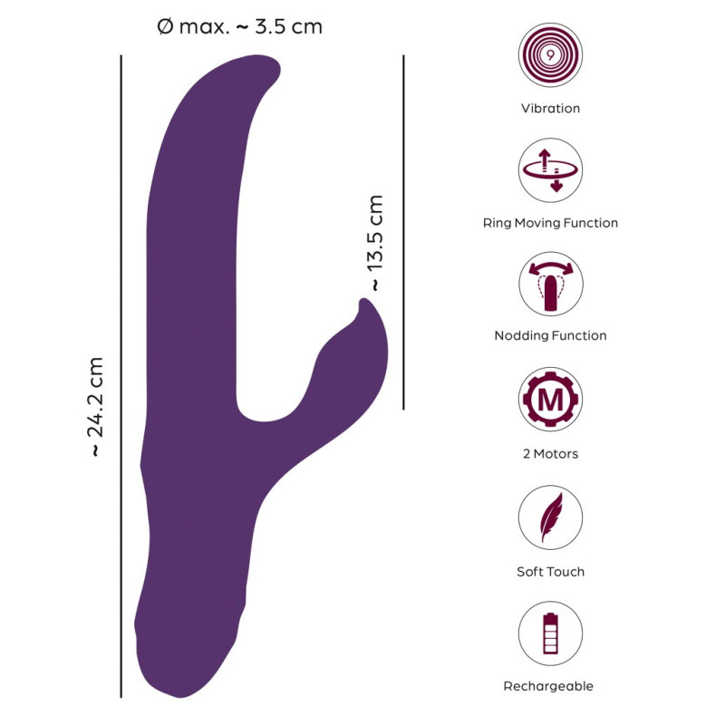 Nodding Rabbit Vibrator with 3 Moving Rings