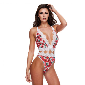 White Floral & Lace Thong Bodysuit