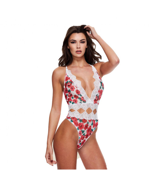 White Floral & Lace Thong Bodysuit