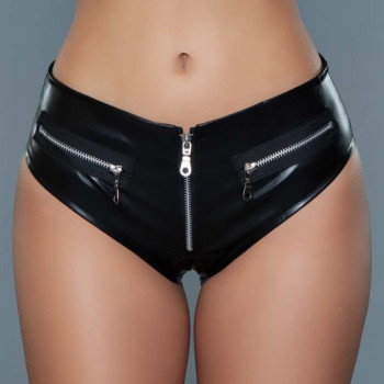 Black Low Rise Cheeky Leather Shorts