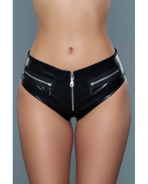 Black Low Rise Cheeky Leather Shorts
