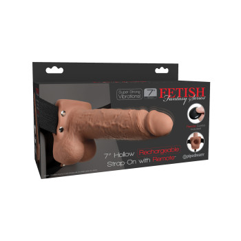 Fetish Fantasy 7" Hollow Rechargeable Strap-On with Remote, Tan