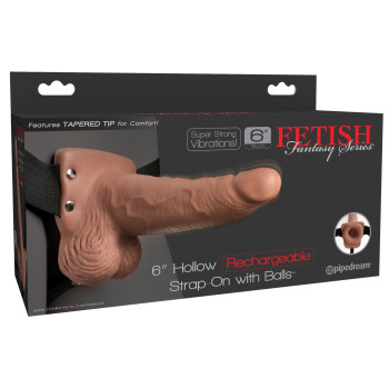 Fetish Fantasy 6" Hollow Rechargeable Strap-On with Balls, Tan