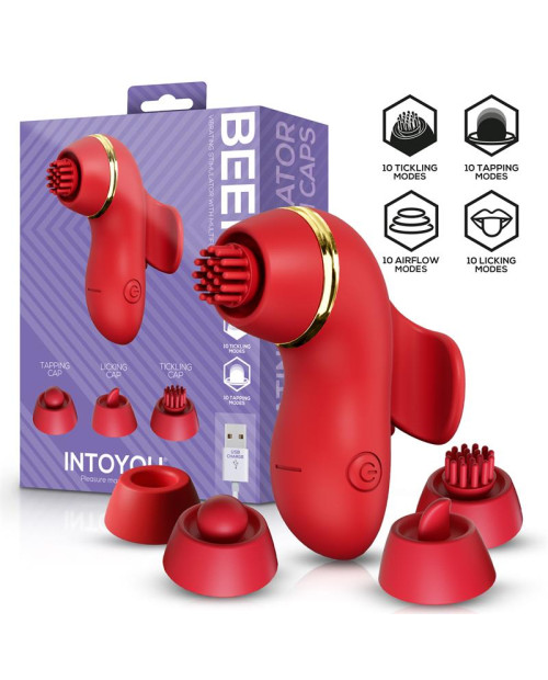 Beeny Stimulator with 4 Caps, Suction, Tapping, Tickling and Licking