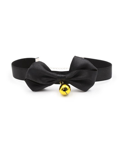  Collar with Bow and Bell 36 cm Size L Black
