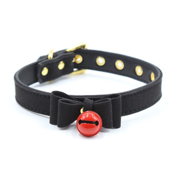  Collar with Bow and Rattle 44 cm Black/Red