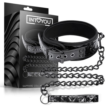  Collar with Leash Sapphire Vegan Leather