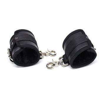  Leather Handcuffs with Big Hoops Black