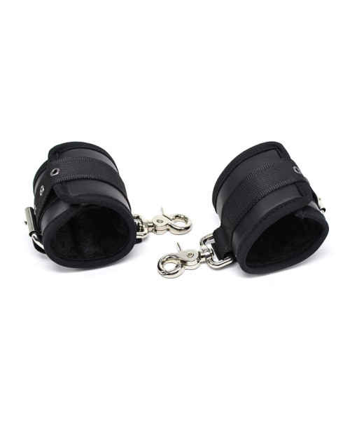  Leather Handcuffs with Big Hoops Black