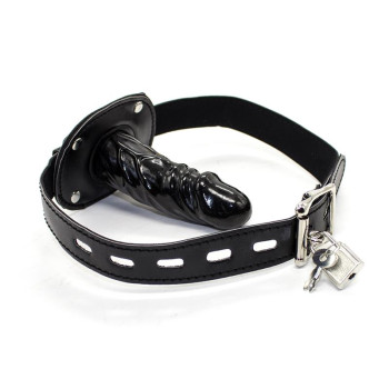  Locking Long Penis 10 cm Gag Ball Black