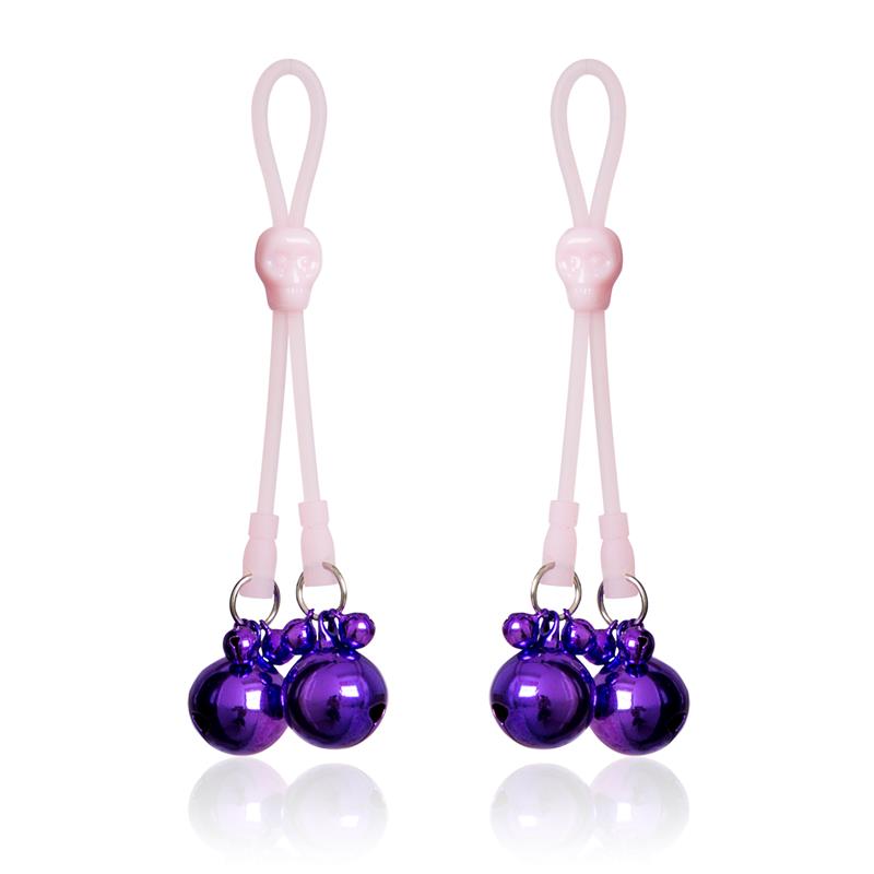  Nipple Clamps Skulls and Ring Bells Silicone and Metal Pink/Purple
