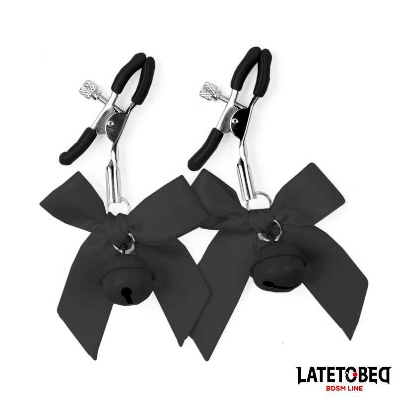  Nipple Clamps with Bell and Black Bow