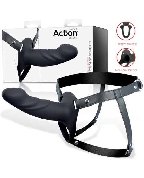  Strap-On with Hollow Dildo Premium Silicone Size L Black