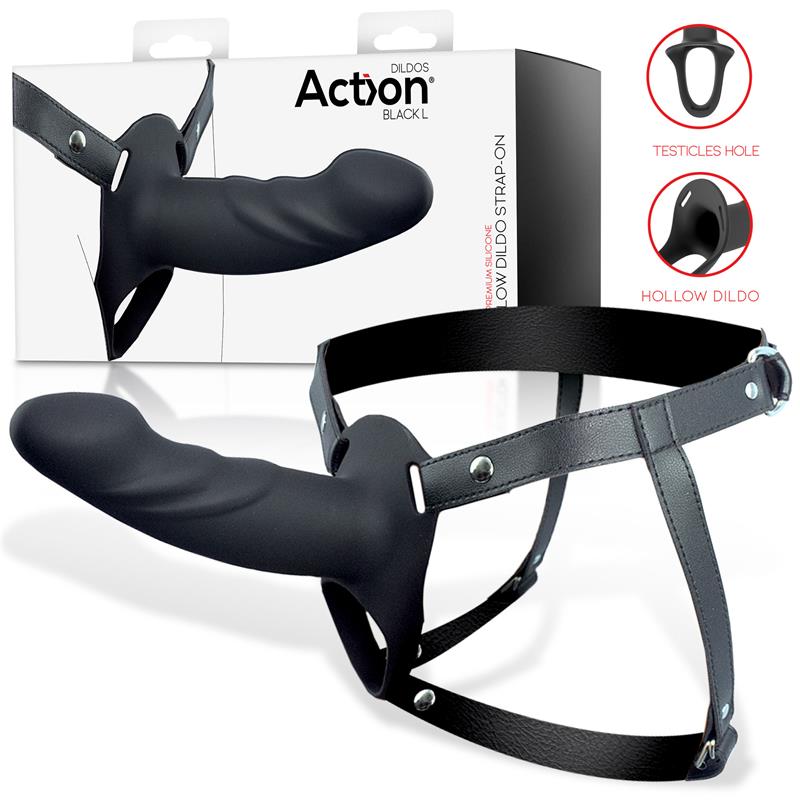  Strap-On with Hollow Dildo Premium Silicone Size L Black