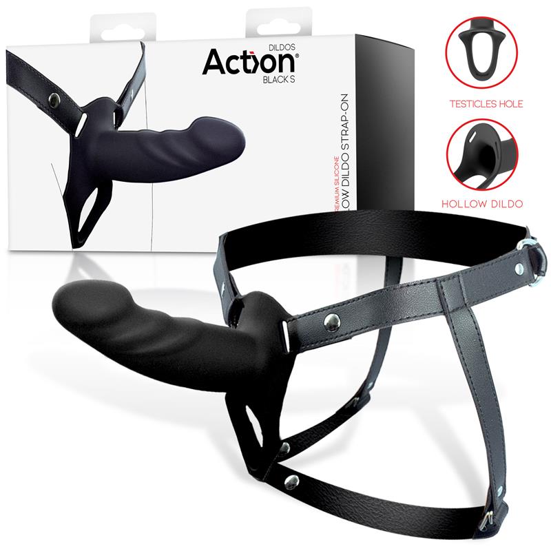  Strap-On with Hollow Dildo Premium Silicone Size S Black