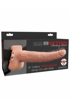 Fetish Fantasy 9" Hollow Rechargeable Strap-On with Balls, Flesh
