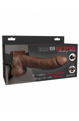 Fetish Fantasy 8" Hollow Rechargeable Strap-On with Remote, Brown