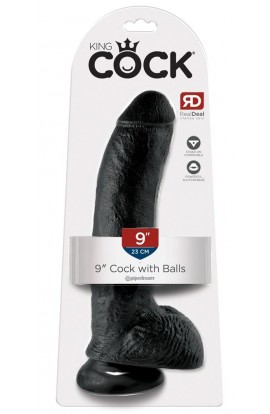 23cm Cock with Balls Svartur