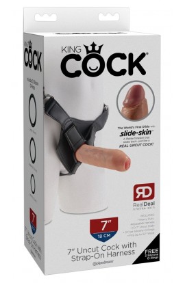 7" Uncut Cock with Strap-On Harness