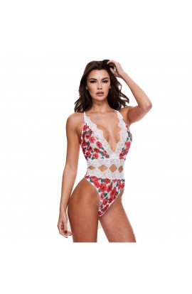 White Floral & Lace Thong Bodysuit