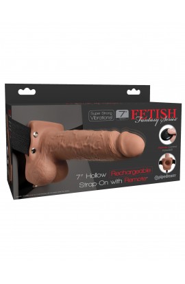 Fetish Fantasy 7" Hollow Rechargeable Strap-On with Remote, Tan
