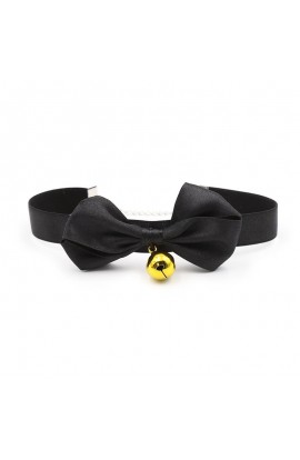  Collar with Bow and Bell 36 cm Size L Black