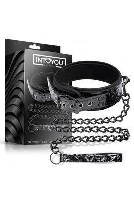  Collar with Leash Sapphire Vegan Leather