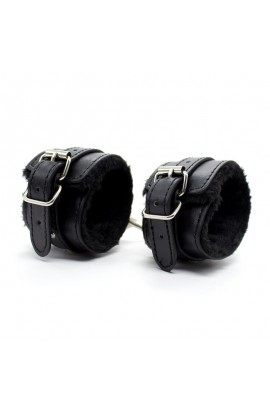  Fur Lined Adjustable Handcuffs 30 cm Black