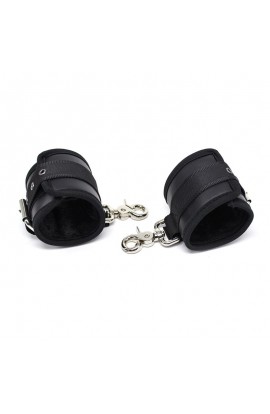  Leather Handcuffs with Big Hoops Black